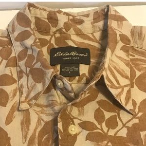 Eddie Bauer Linen Hawaiian Shirt Large L Floral